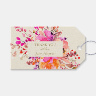 Bright Pink Floral Summer Wedding Custom Thank You Gift Tags