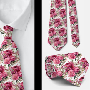 Bright Pink Floral Watercolor Neck Tie