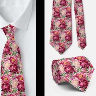Bright Pink Floral Watercolor Neck Tie