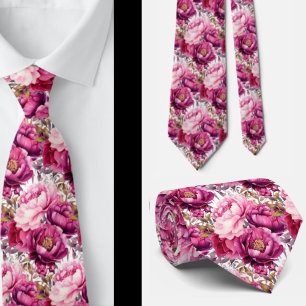 Bright Pink Floral Watercolor Neck Tie