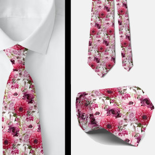 Bright Pink Floral Watercolor Neck Tie