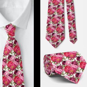 Bright Pink Floral Watercolor Neck Tie