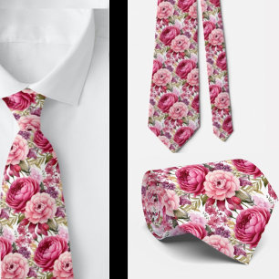 Bright Pink Floral Watercolor Neck Tie