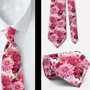 Bright Pink Floral Watercolor Neck Tie