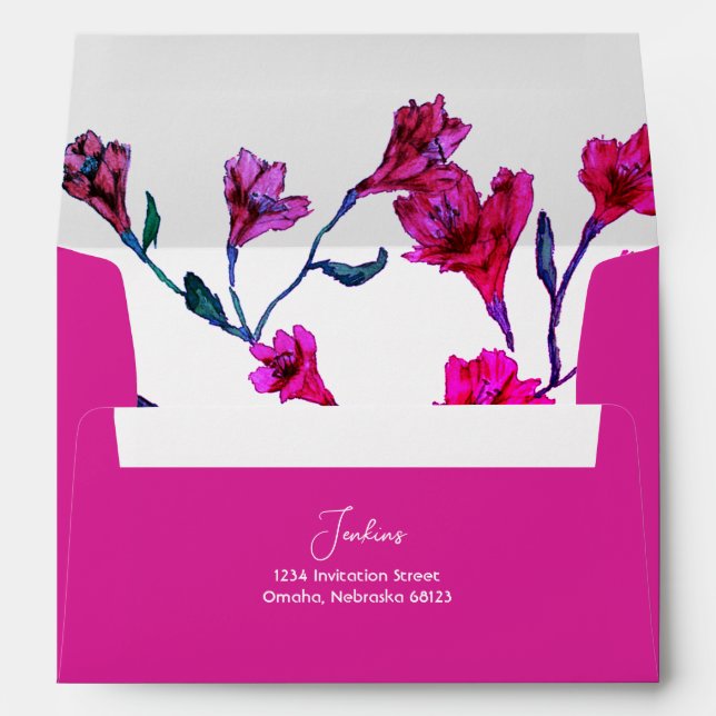 Bright Pink Floral Watercolor Wedding Envelope (Back (Bottom))