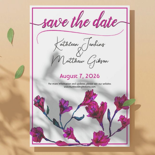 Bright Pink Floral Watercolor Wedding Save The Date (Creator Uploaded)