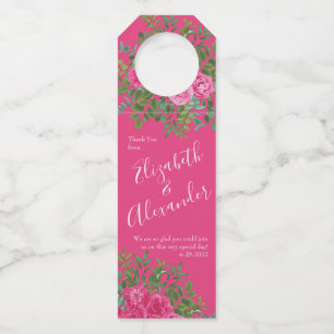 Bright Pink Floral Wedding Bottle Tag