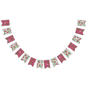 Bright Pink Floral Wedding Bunting Flags