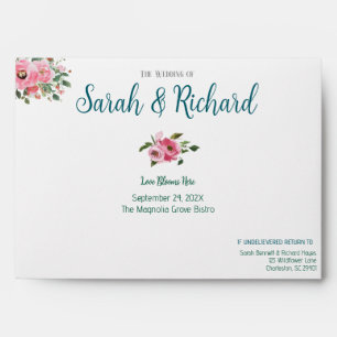 Bright Pink Floral Wedding Envelope