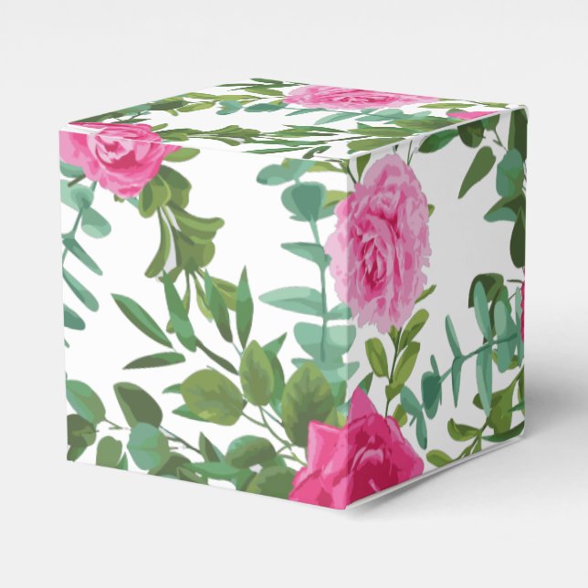 Bright Pink Floral Wedding Favour Box (Front Side)