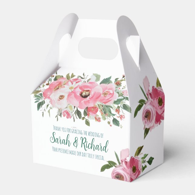 Bright Pink Floral Wedding  Favour Box (Front Side)