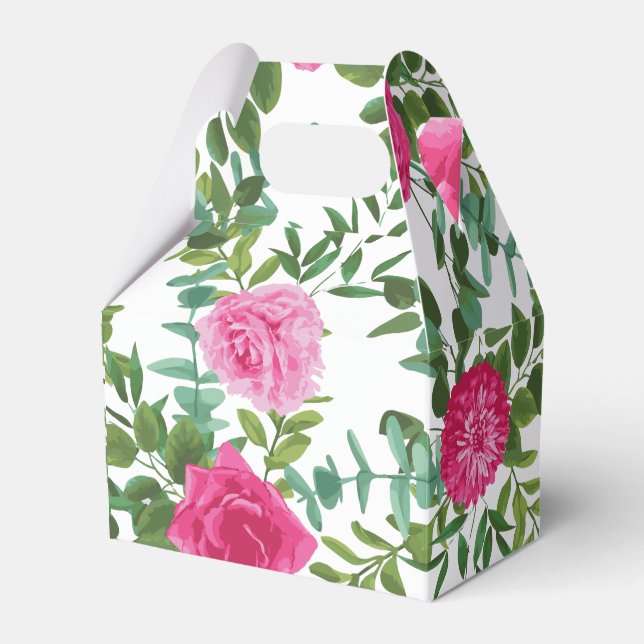 Bright Pink Floral Wedding Favour Box (Front Side)