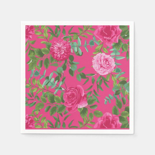 Bright Pink Floral Wedding Paper Napkins | Zazzle.co.uk