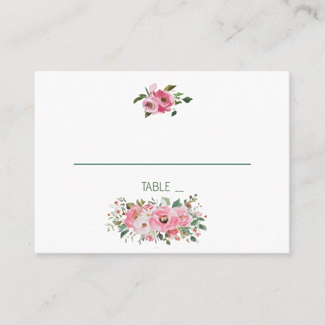 Bright Pink Floral Wedding Place Card (Front)