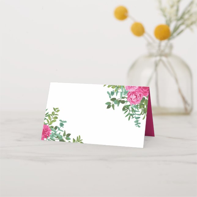 Bright Pink Floral Wedding Place or Escort Card (Front)