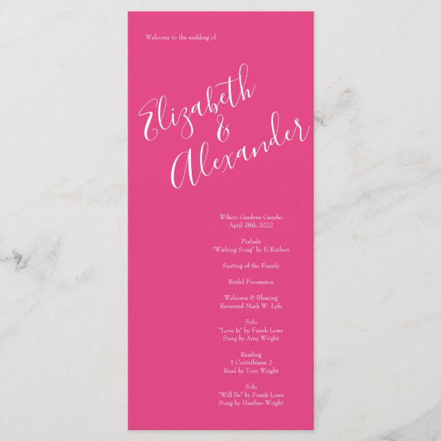 Bright Pink Floral Wedding Programs Menu (Front)
