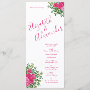 Bright Pink Floral Wedding Programs Menu