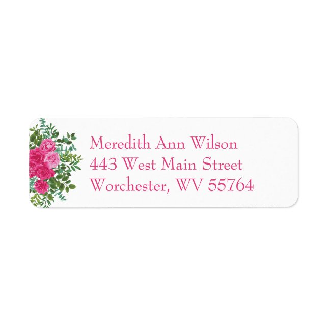Bright Pink Floral Wedding Return Address Labels (Front)