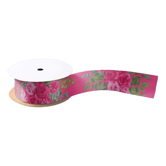 Bright Pink Floral Wedding Ribbon Satin Ribbon (Spool)