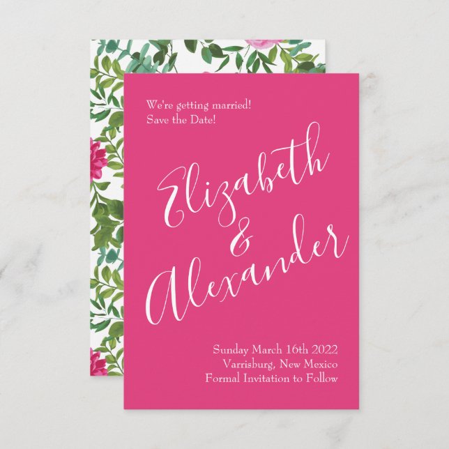 Bright Pink Floral Wedding Save the Date Invitation (Front/Back)