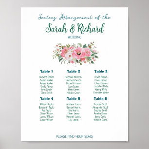 Bright Pink Floral Wedding Seating Chart