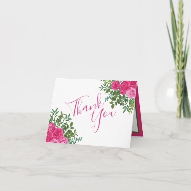 Bright Pink Floral Wedding Thank You Card (Front)