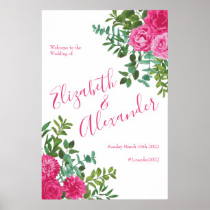 Bright Pink Floral Wedding Welcome Poster