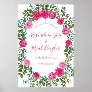 Bright Pink Floral Wedding Welcome Poster