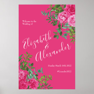 Bright Pink Floral Wedding Welcome Poster