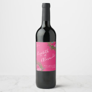Bright Pink Floral Wedding Wine Label