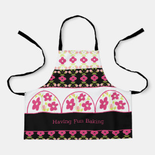 Bright Pink Floral With Black Apron