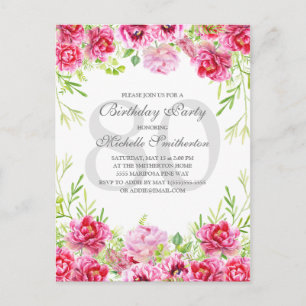 Bright Pink Floral Women's 80th Birthday Party Postcard
