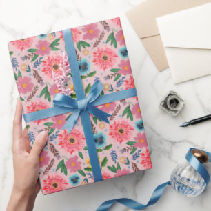 Bright Pink Floral Wrapping Paper Garden Design