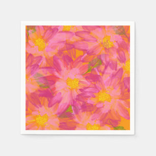 Bright Pink Florals on Orange Background Napkin