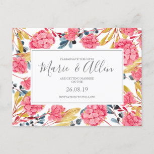 Bright Pink Florals Save the Date Postcard