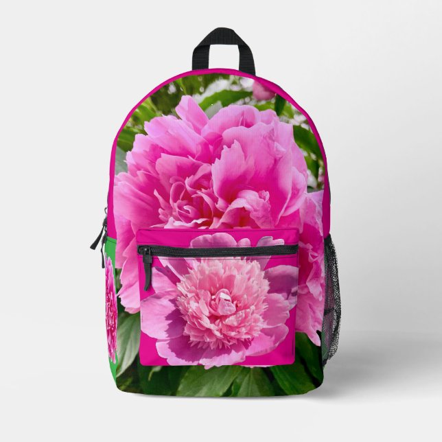 Bright pink flower backpack. printed backpack (Front)