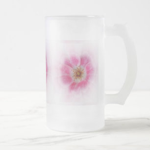 bright pink flower frosted glass beer mug