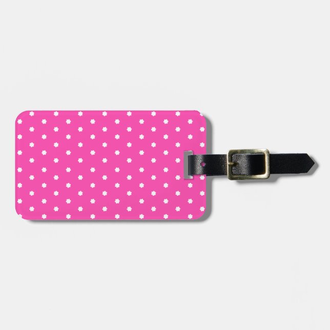 Bright pink flower polka dots named luggage tag (Front Horizontal)