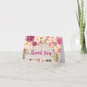 Bright pink flower water colour THank you note