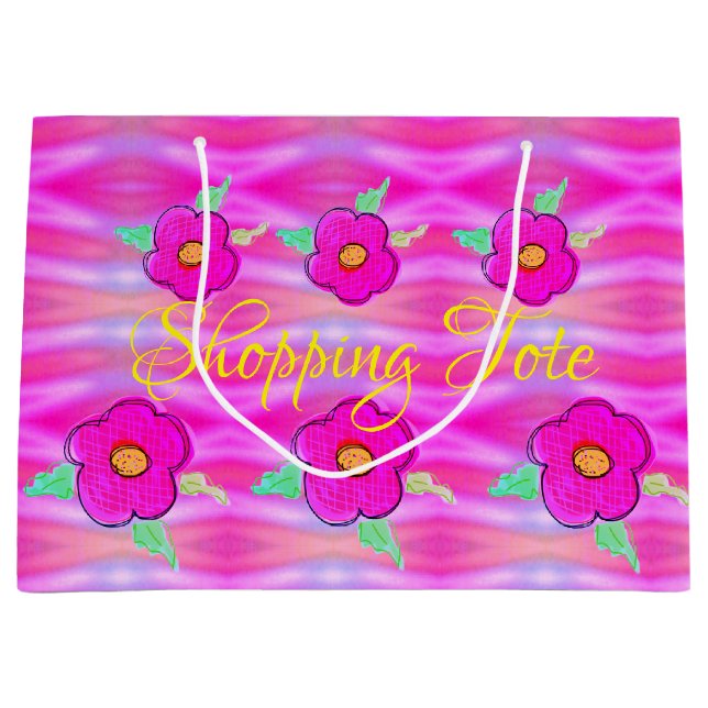 Bright Pink Flowered Shopping  Large Gift Bag (Front)