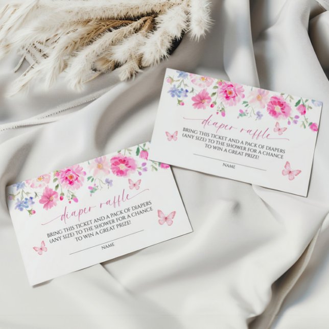 Bright Pink Flowers Diaper Raffle  Enclosure Card (Creator Uploaded)