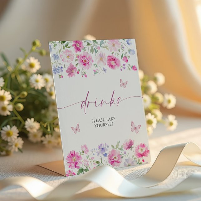 Bright Pink Flowers Drinks  Pedestal Sign (Creator Uploaded)