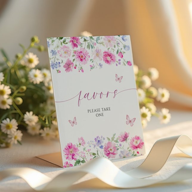 Bright Pink Flowers Favours  Pedestal Sign (Creator Uploaded)