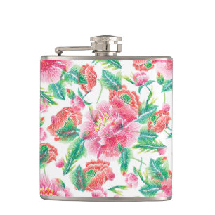 Bright Pink Flowers Pattern Girly Design Hip Flask