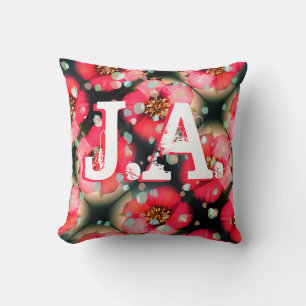 Bright Pink Flowers, your Initials and Petals Cushion