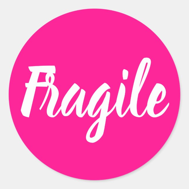 Bright pink fragile trendy modern business classic round sticker (Front)