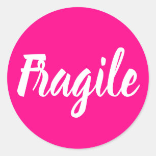 Bright pink fragile trendy modern business classic round sticker