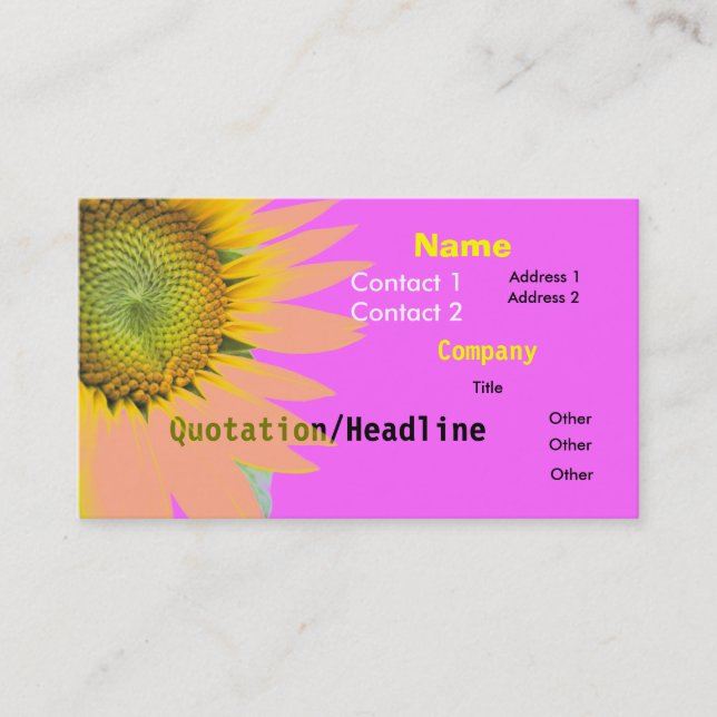 Bright Pink Funky Sunflower Business Card (Front)
