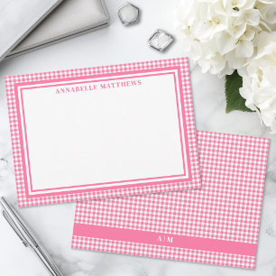 Bright Pink Gingham Plaid Personalised Card