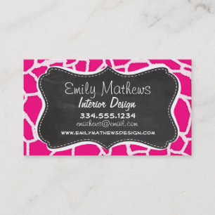 Bright Pink Giraffe Animal Print; Retro Chalkboard Business Card